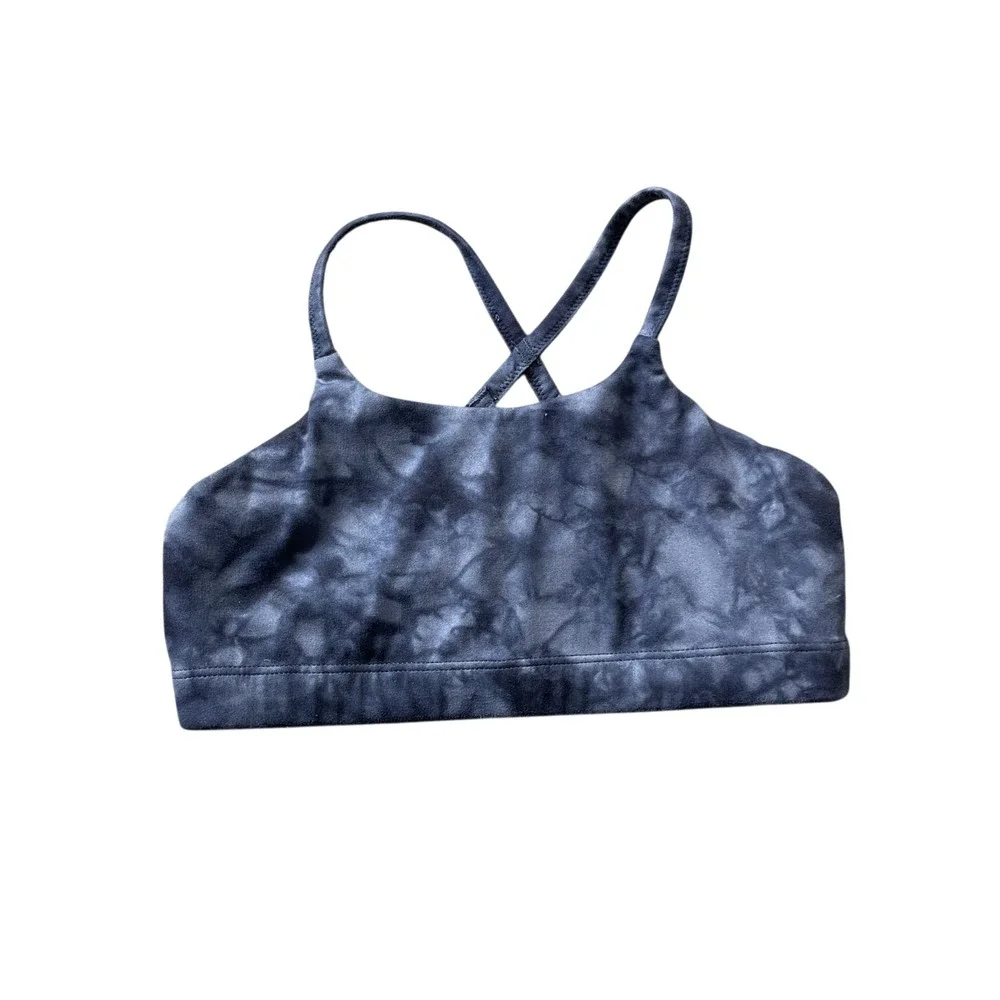 Athleta Girl Large 12 Sports Bra Racerback Blue Black Tie Dye Design